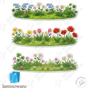 W04 - Zestaw 3 kwiecistych łąk - 38 cm - laminowane