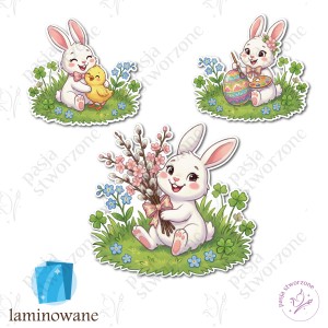 WW04 - Zestaw 3 białych króliczków - laminowane 