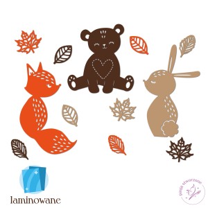 Zestaw - jesienne zwierzątka + listki - LAMINOWANE