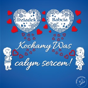 Serca Babcia Dziadek + dzieci + serca - 280 x 210 cm