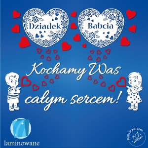 Serca Babcia Dziadek + dzieci + serca - 280 x 210 cm LAMINOWANE